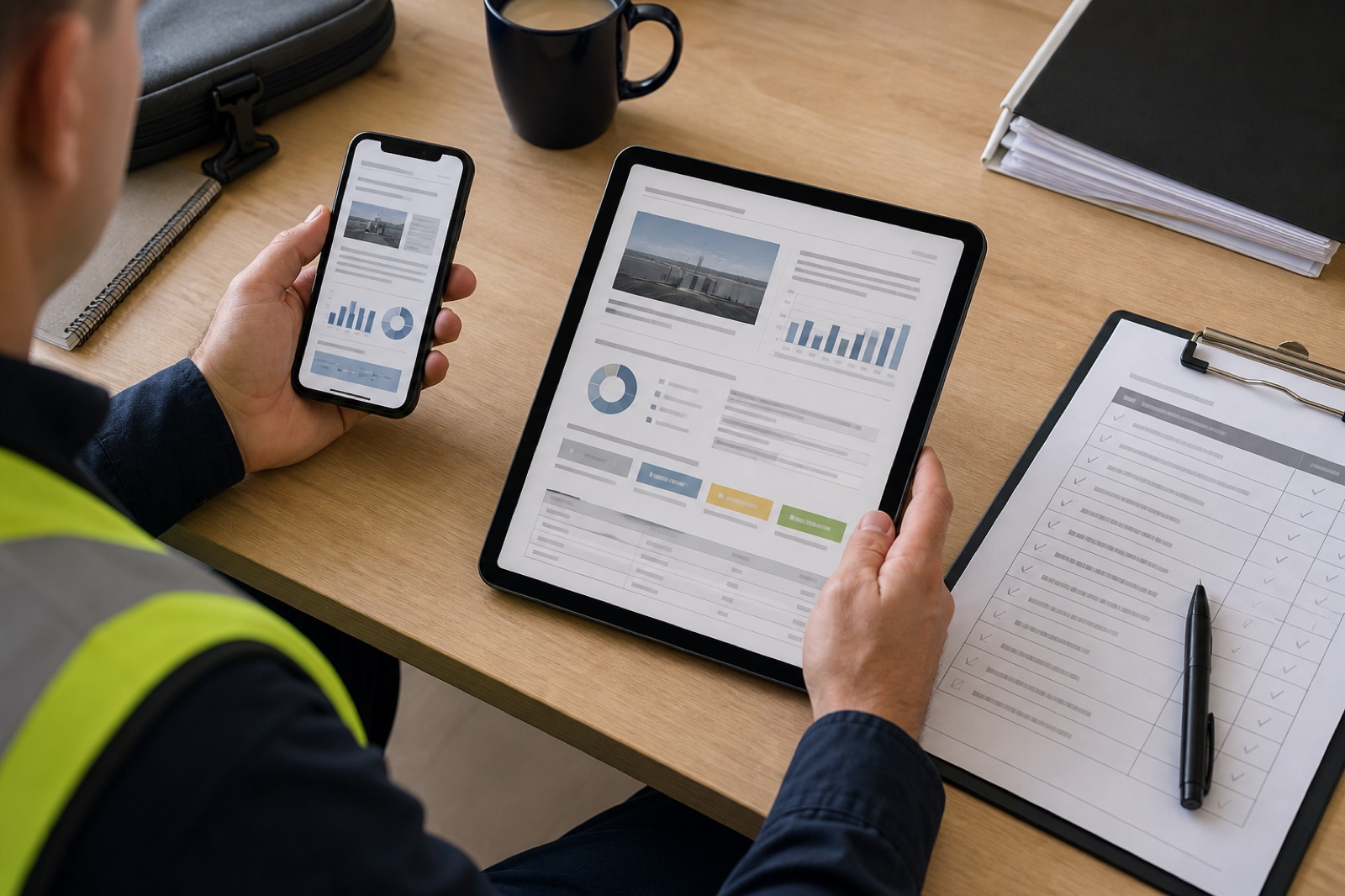 Solo inspector comparing report workflows on a phone and tablet